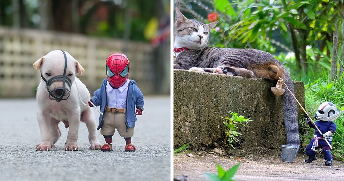 The Adventures Of Baby Spidey And His Cute Animal Pals: 52 New Photos By This Artist