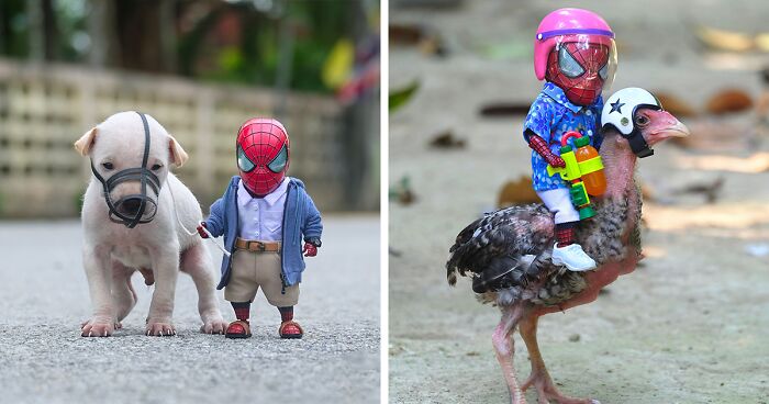 52 New Pics Of Baby Spidey Going On Adventures With His Cute Animal Pals By Thai Artist