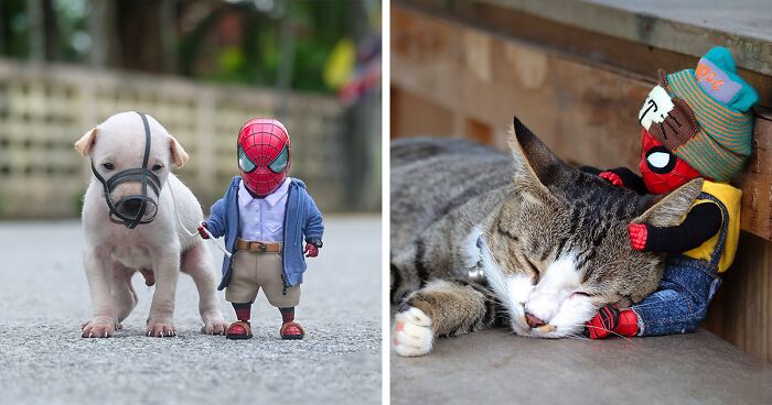 Thai Artist Captures The Adventures Of Baby Spider-Man Accompanied By Animals (52 New Pics)