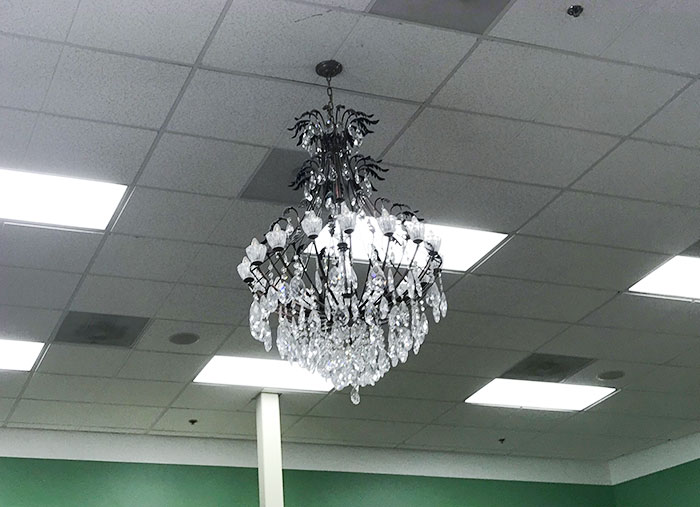 A Chandelier Would Really Tie All This Florescent Lighting And Ceiling Tiles Together