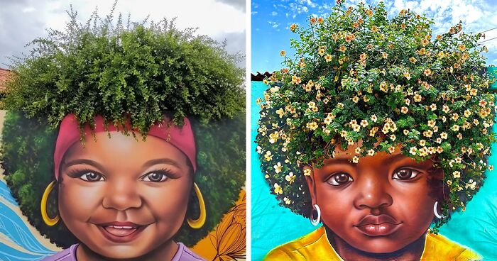 Street Artist Fábio Gomes Trindade Continues To Create Murals Using Trees As ‘Hair’ For His Portraits