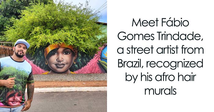 Street Artist Continues To Paint Portraits On Walls Next To Trees That Double As Hair