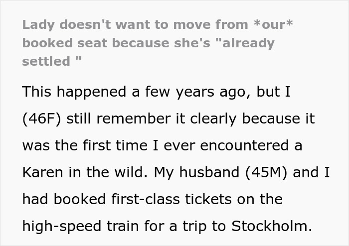 Spouses Upset Seeing A Random Karen In Their Booked 1st Class Train Seats And Refusing To Move