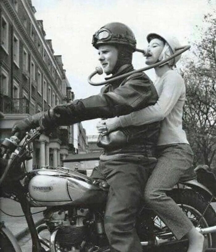 Helmet With A Built-In Device For The Driver And Backseat Rider To Communicate, 1960s