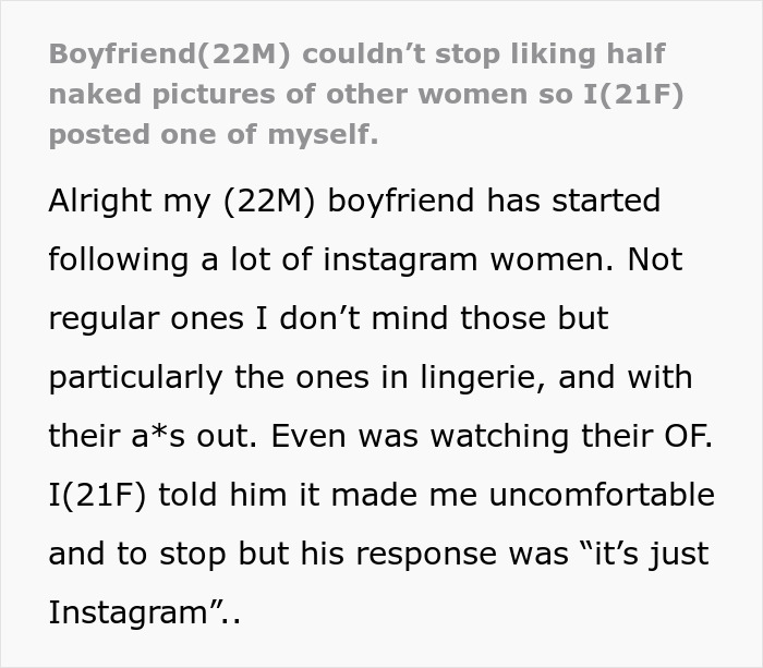 BF Brushed Off GF Feeling Uncomfortable With Him Liking Half-Naked Pics Online, So She Posted One