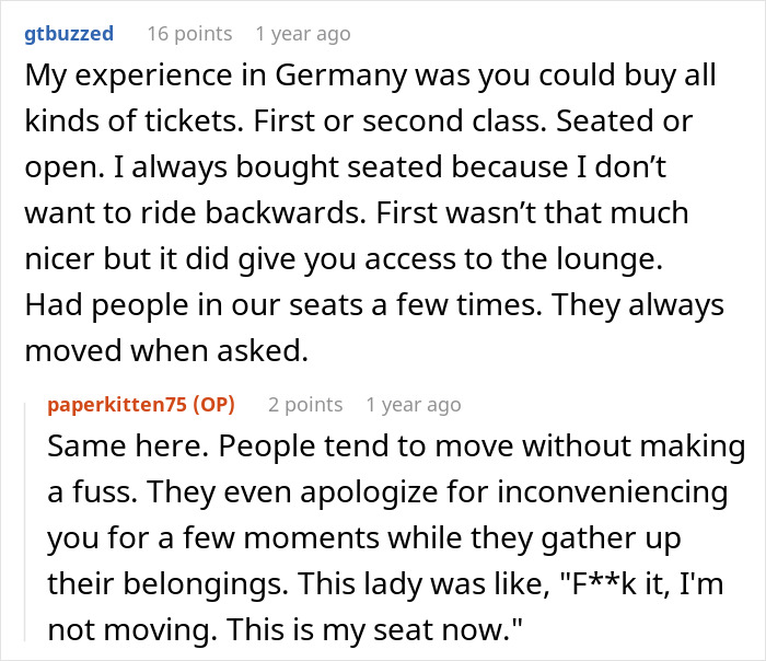 Spouses Upset Seeing A Random Karen In Their Booked 1st Class Train Seats And Refusing To Move