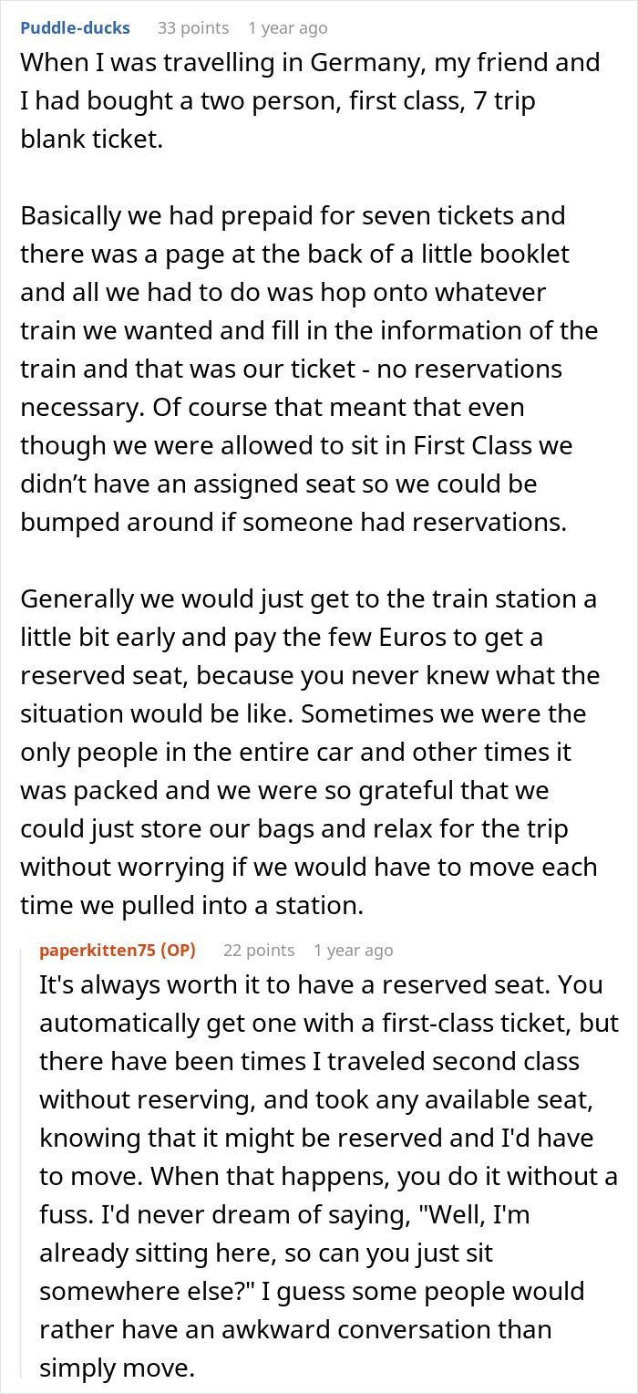 Spouses Upset Seeing A Random Karen In Their Booked 1st Class Train Seats And Refusing To Move