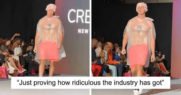 Random Guy Steals The Spotlight At The New York Fashion Week Wearing A Trash Bag