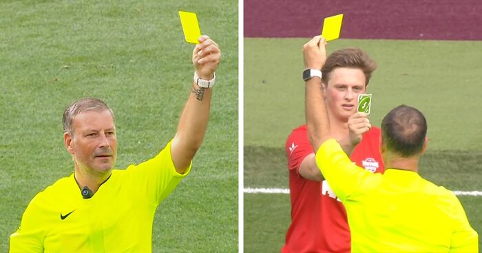 People Applaud This YouTuber After He ‘Deflects’ Referee’s Yellow Card With A Reverse Uno Card