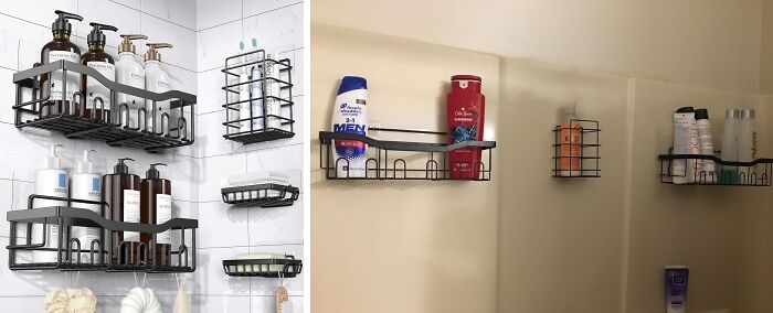 EUDELE Shower Caddy 5 Pack - Adhesive Bathroom Organizer, Rustproof Stainless Steel, Large Capacity Shower Shelves for Bathroom & Kitchen Storage