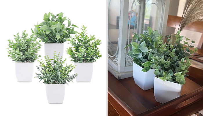 Der Rose Greenglam Quad: Fake Mini Potted Plants - 'Plant' A Touch Of Evergreen Elegance On Your Table, Making Your Interior An Adorable Indoor Arbor!