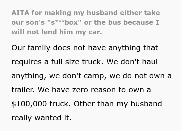 Husband Upset Wife Won’t Give Him Her Car Despite Not Letting Her Drive His Beloved Truck