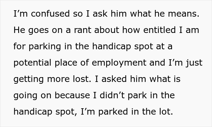 Person Leaves Interview When Manager Demands They Prove It’s Not Their Car In The Handicap Spot