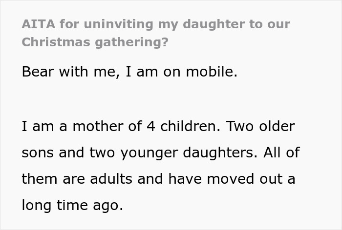 Woman Thinks Mom Is Wrong For Uninviting Her From Christmas Because Of Dating Sister’s Husband