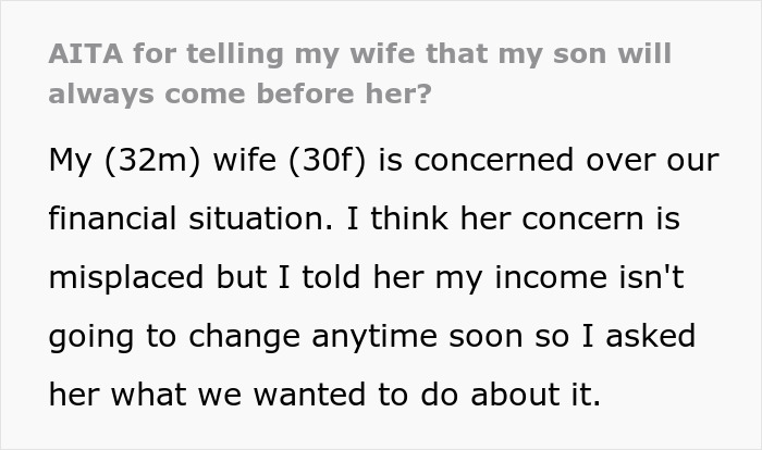 “[Am I A Jerk] For Telling My Wife That My Son Will Always Come Before Her?” 