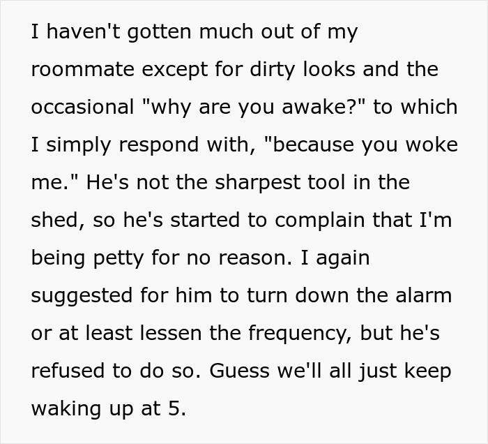 Woman Maliciously Gets Up And Starts Her Day After Roommate's First 5AM Alarm As Petty Revenge