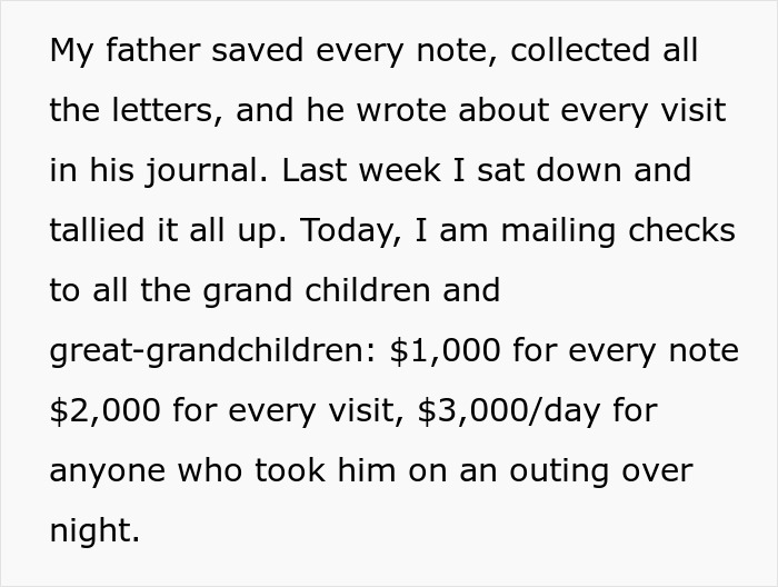 "$2,000 For Every Day Visit": Woman Expects Backlash After She Cleverly Divides Dad’s Inheritance