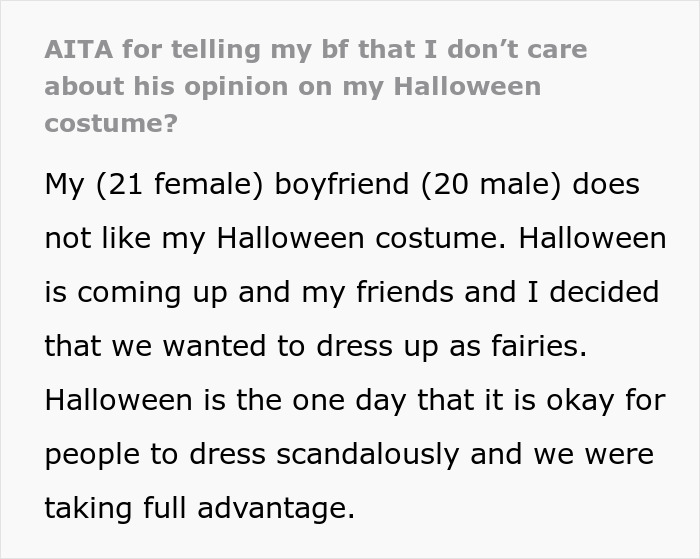 Woman Wonders If She's Wrong For Dismissing Her Boyfriend's Worries About Her Halloween Costume