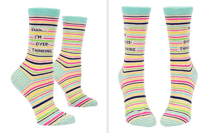 Striped Socks Featuring 'Shh, I'm Overthinking' Text - Let Your Socks Do The Talking When You'd Rather Others Not Be Talking