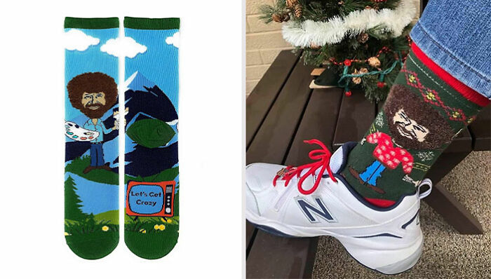 Walk With The Brushstrokes Of Greatness With Men's Bob Ross Novelty Crew Socks! These Socks Blend Comfort And Artistic Flair, Making Every Day A Masterpiece