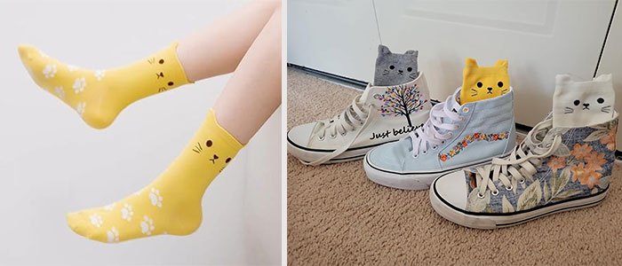 Unleash Your Inner Cat Lady With Women's Cat Socks - Featuring Charming Peeking Ears! These Socks Are Purr-Fect For Adding A Touch Of Feline Fun To Your Day