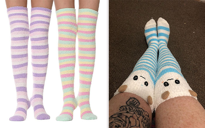 Colorful Thigh-High Striped Fuzzy Socks - The Ultimate Fusion Of Warmth And Style!