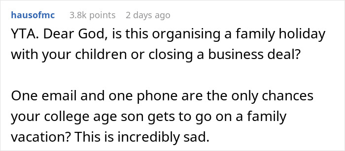 “AITA For Telling My Son That He's Not Coming On Vacation Because He Didn't Check His Emails?”