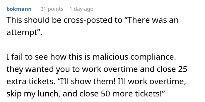 Boss Wants The Most Efficient Employee To Stay Late Like Everyone Else, They Maliciously Comply