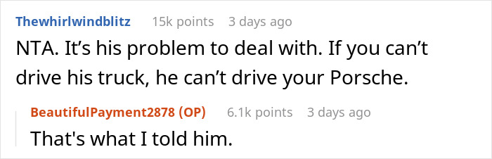 Husband Upset Wife Won’t Give Him Her Car Despite Not Letting Her Drive His Beloved Truck