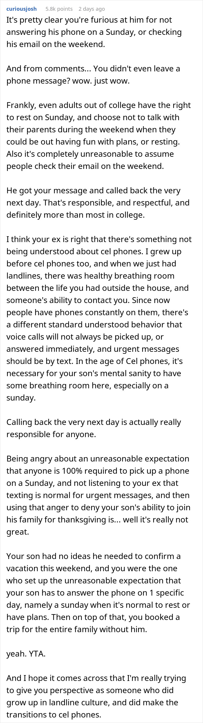 “AITA For Telling My Son That He's Not Coming On Vacation Because He Didn't Check His Emails?”