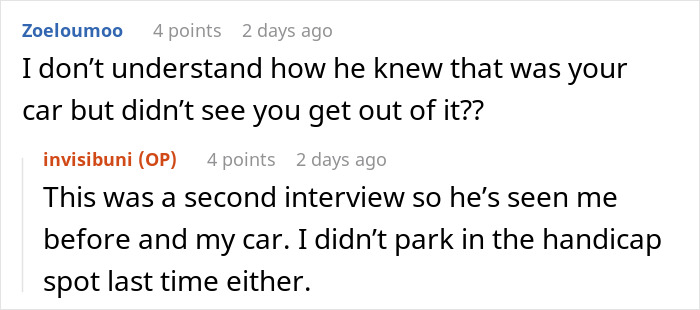 Person Leaves Interview When Manager Demands They Prove It’s Not Their Car In The Handicap Spot