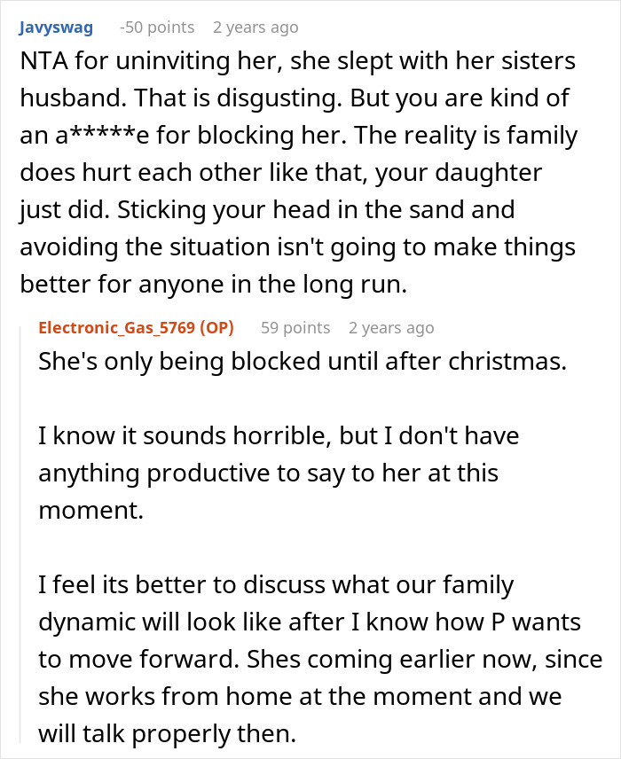 Woman Thinks Mom Is Wrong For Uninviting Her From Christmas Because Of Dating Sister’s Husband