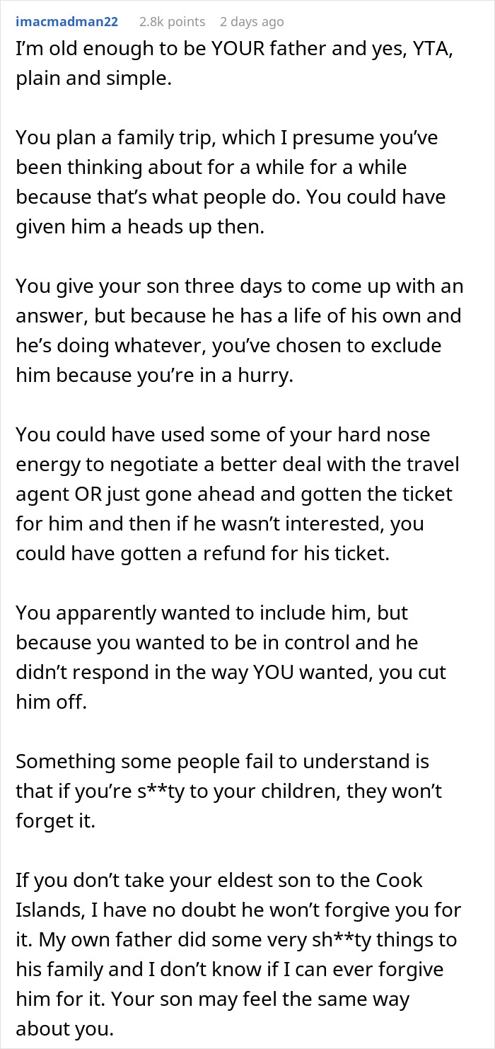 “AITA For Telling My Son That He's Not Coming On Vacation Because He Didn't Check His Emails?”