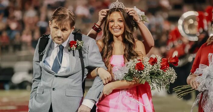 People Burst Into Tears After Dad Battling Cancer Escorts Homecoming Queen-Winning Daughter