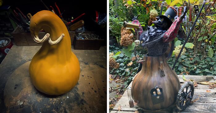 How I Turned A Fake Pumpkin Into A Whimsical Halloween Character (19 Pics)