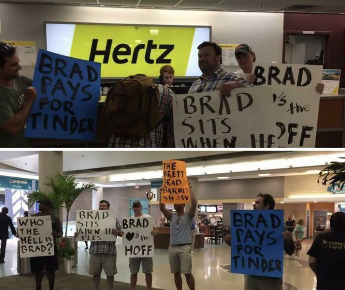 My Buddy Is Very Easily Embarrassed So We Found Out Which Flight He Was Flying In On And Decided To Make Sport Center Game-Day Signs And Meet Him At The Airport