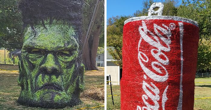 Every Year, I Create Giant Hay Bale Art For A Local Non-Profit's Annual Halloween Event (8 New Pics)