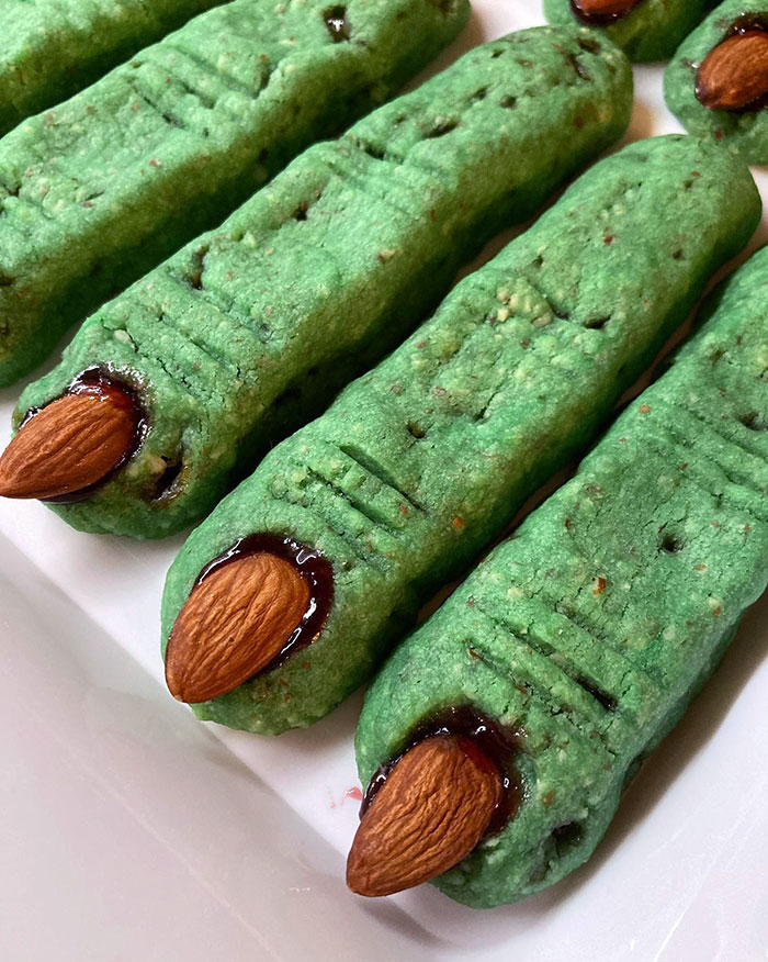 Almond Toffee Cookies Turned Into Witches' Fingers For A Halloween