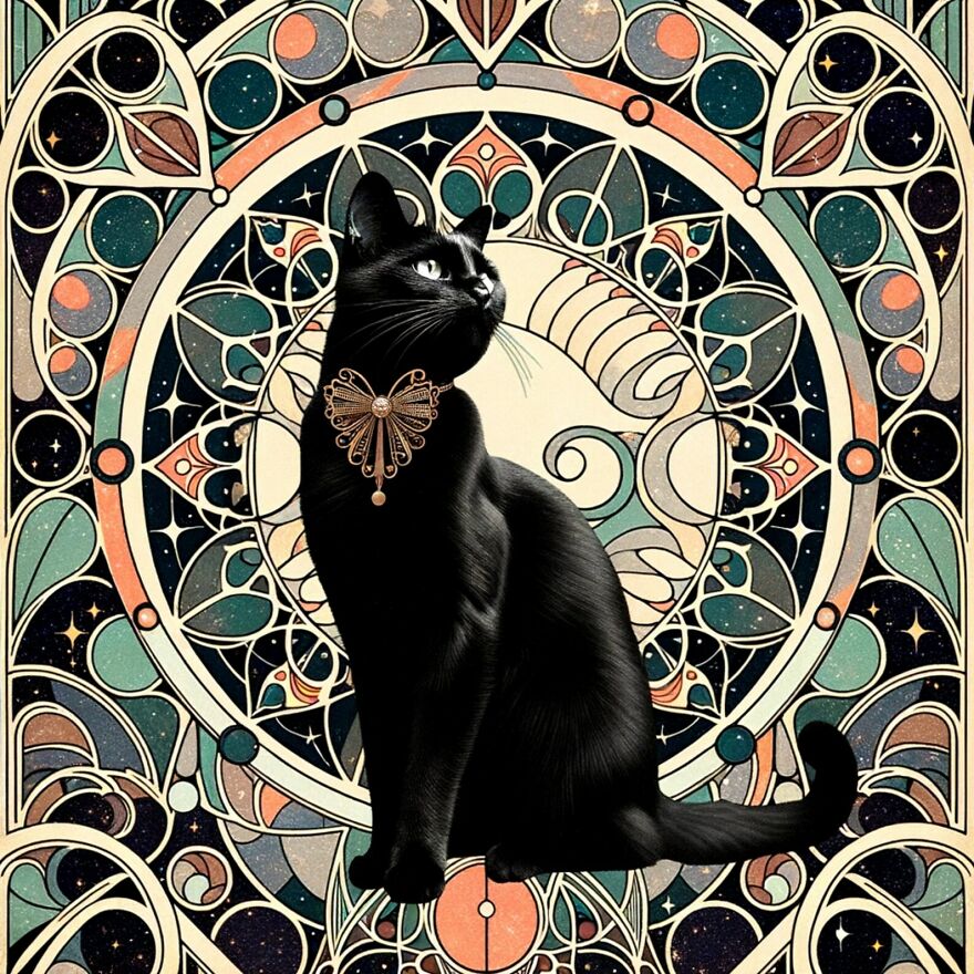 Art Nouveau Black Cat