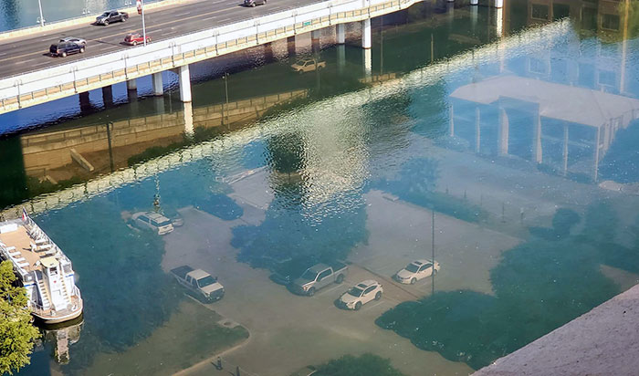 Interesting Reflection Caught On The Colorado River In Austin, Texas. Almost Looks Like An Underwater City