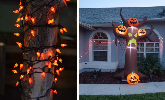 Twinkle Star C6 Halloween String Lights: Bring a bewitching glow to your outdoor space with these vibrant orange string lights, featuring 8 different lighting modes to create the perfect Halloween atmosphere.