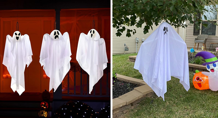 JOYIN 3 Pack Halloween Party Decoration 25.5" Hanging Ghosts: The perfect outdoor Halloween decoration that will add a cute and spooky atmosphere to your doorstep.