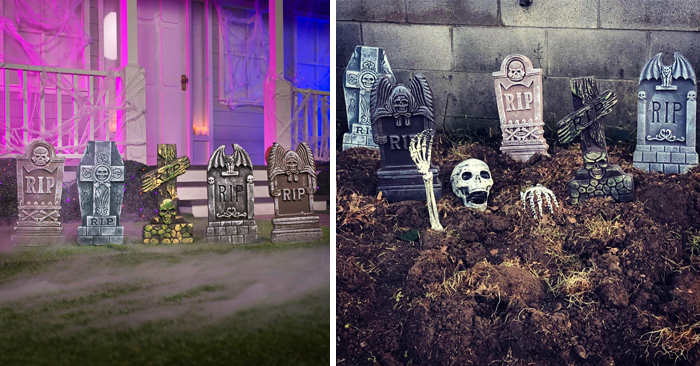 JOYIN Halloween Foam Rip Graveyard Tombstones (5 Pack): Turn your yard into a spooky cemetery that'll give visitors a bone-chilling thrill.