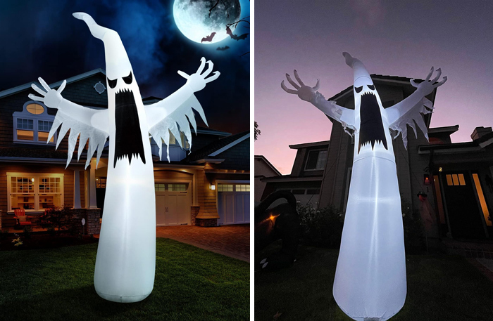 Joiedomi 12 Ft Halloween Inflatable Towering Spooky Ghost: Capturing attention with its tall design and bright led lights, sure to give your neighbors and guests a frightful delight.