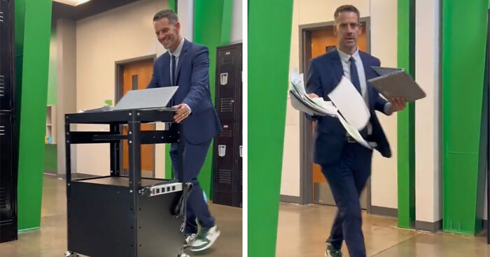 School Head On The Roll: Principal Ditches Desk For A Rolling Cart