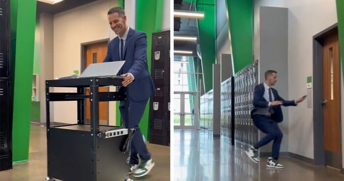 Principal Chooses More Hands-On Approach As He Ditches Secluded Office For A Rolling Cart