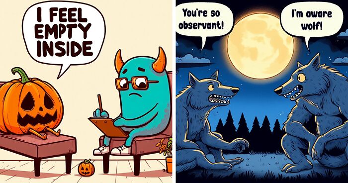 To Celebrate The Spooky Season, I Created 13 Comics With Bad Halloween Jokes