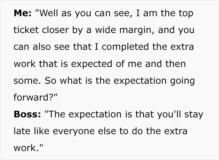 Boss Wants The Most Efficient Employee To Stay Late Like Everyone Else, They Maliciously Comply
