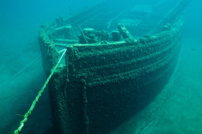 Sinked ship in the sea