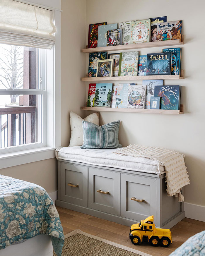 Bright window seat reading nook 